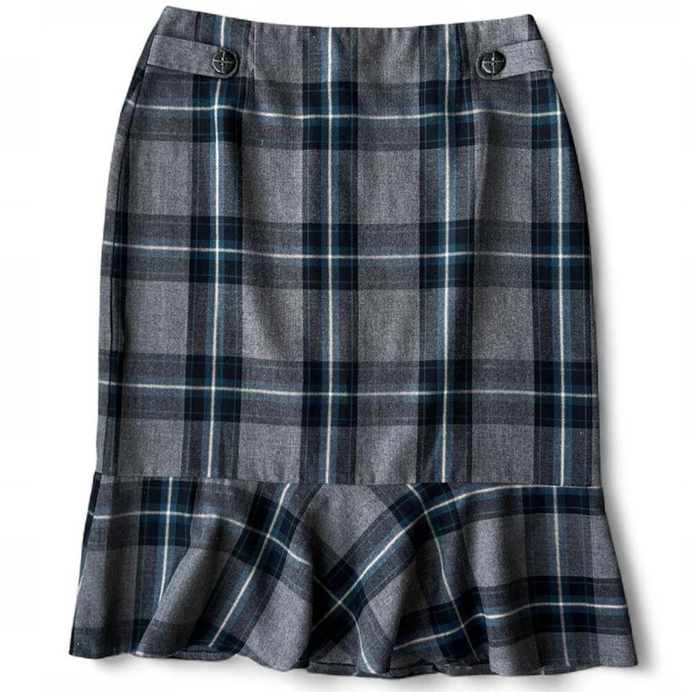 East 5th Gray Tartan Plaid Drop Waist Flared Knee Length Pencil Skirt Women's 4